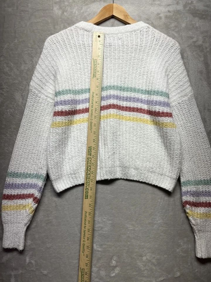 Suéteres femininos Hollister tamanho XS listrado branco manga balão gola redonda - Imagem 3 de 4