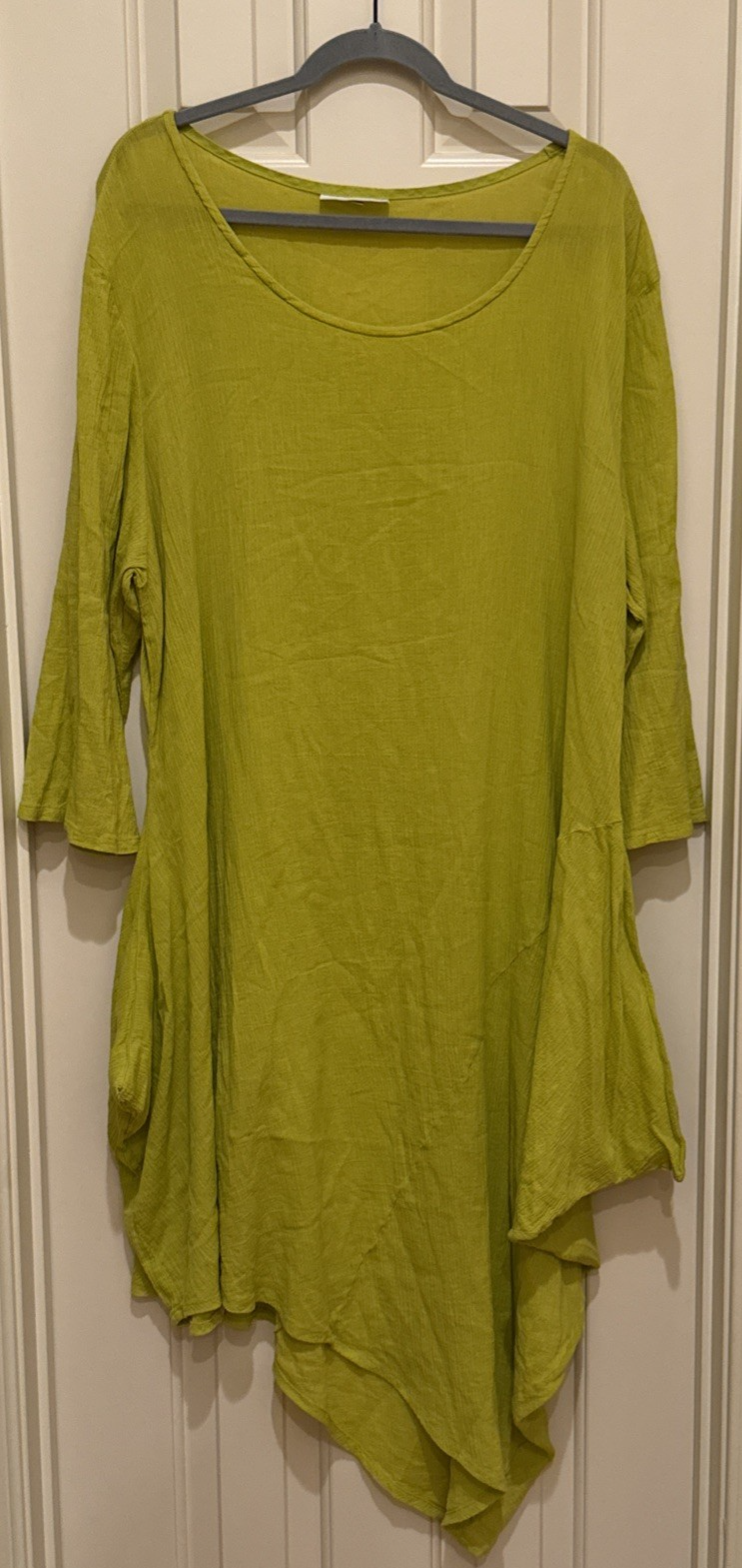 Bryn Walker Marina Linen Dress High Low Chartreuse Yellow Size L Lagenlook