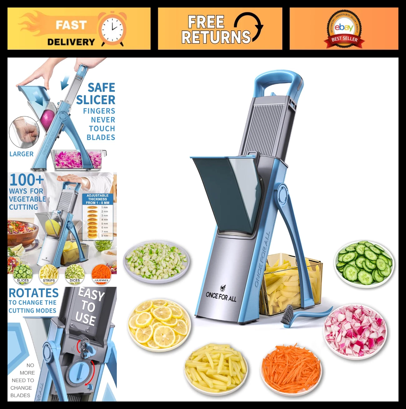 Adjustable Mandoline Slicer - Large Vegetable Chopper, Detachable Blade, Kitchen