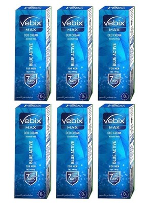 6x 25ml. Vebix Max Deo Cream Blue Active Once a Week for Men Extra Long Lasting