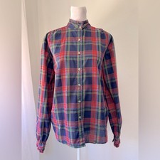 Vintage  80s Essentials Plaid Ruffled Half Co...