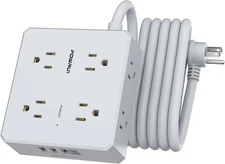 Space-Saving 10 Ft Surge Protector with 8 Outlets and 4 USB Charging Ports
