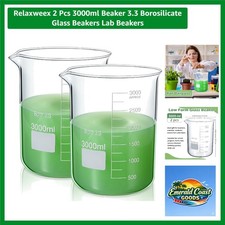Set of 2 Borosilicate Glass Beakers - 3000ml Lab Measuring Cups for Experiments