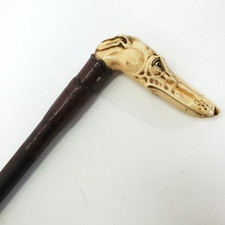 Victorian Wooden Walking Stick with Carved Bone Fifure Whippet/Greyhound 33.25"