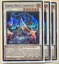 Yugioh Trading Card: 3x Horned Brute Carnovorus DOOD-EN098 Super Rare 1st Ed NM
