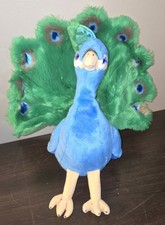 FAO Schwarz Peacock 15" Plush Stuffed Animal Blue Green Feathers Realistic Toy