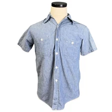 Vintage 60s King Kole Blue Chambray Shirt S/S Button-Up Mens Cotton Medium