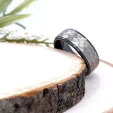 8mm Unisex Tungsten Carbide Elegant Band Hammered Finish Textured Design Ring