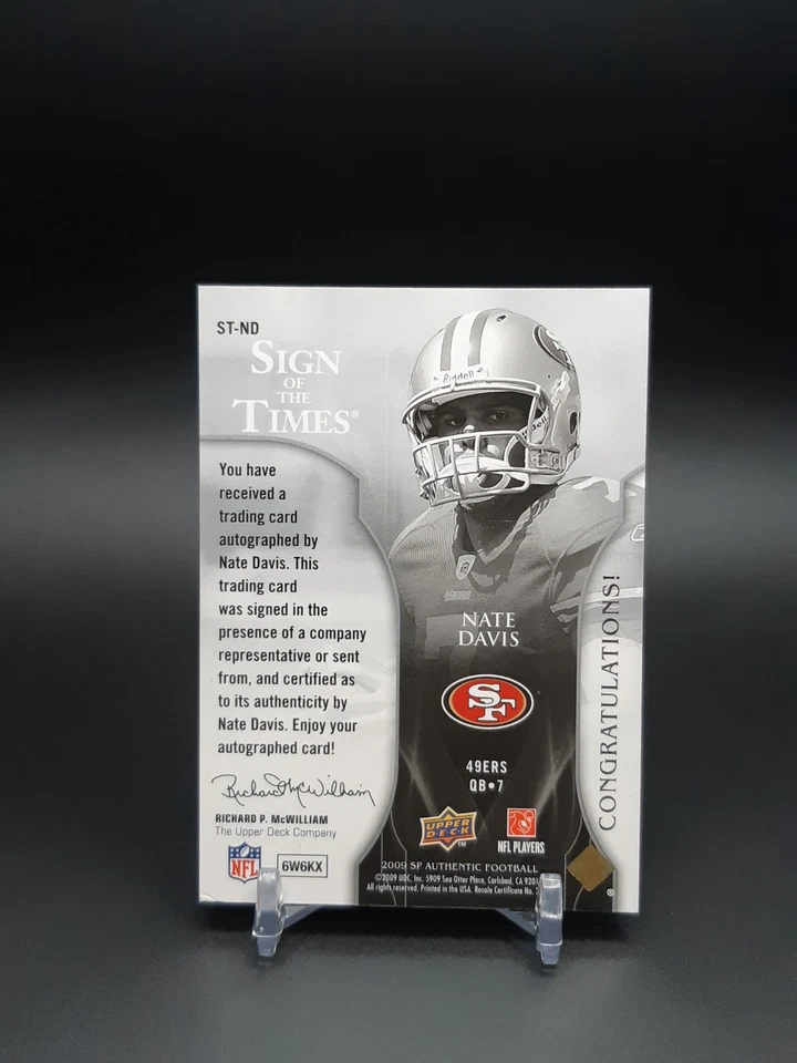 2009 SP Authentic Sign of the Times Auto Nate Davis #ST-ND Rookie Auto RC - Image 2 of 2