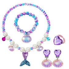 DkakoJew Jewelry Set For Girls Necklace Bracelet Earring ring Set Mermaid