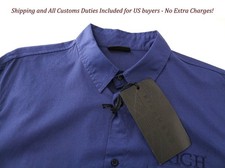 RICHMOND Men's Blue Cotton Stretch Shirt L Logo Chest Long Sleeve