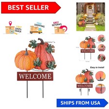 Autumn Garden Charm: 22-Inch Pumpkin D cor with 2 Metal Stakes Welcome Sign