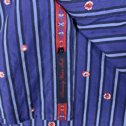 Robert Graham Hibiscus Flower Flip Cuff Button Up Shirt Men's Large Blue Striped - Picture 6 of 14
