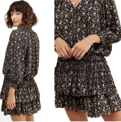 Current Air Peasant Pleated Tiered Multicolor Mini Dress Floral Print Large