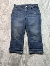 Riders By Lee Womens Sz 8M Blue Jeans Mid Rise Capri Whiskered Summer Beach Park