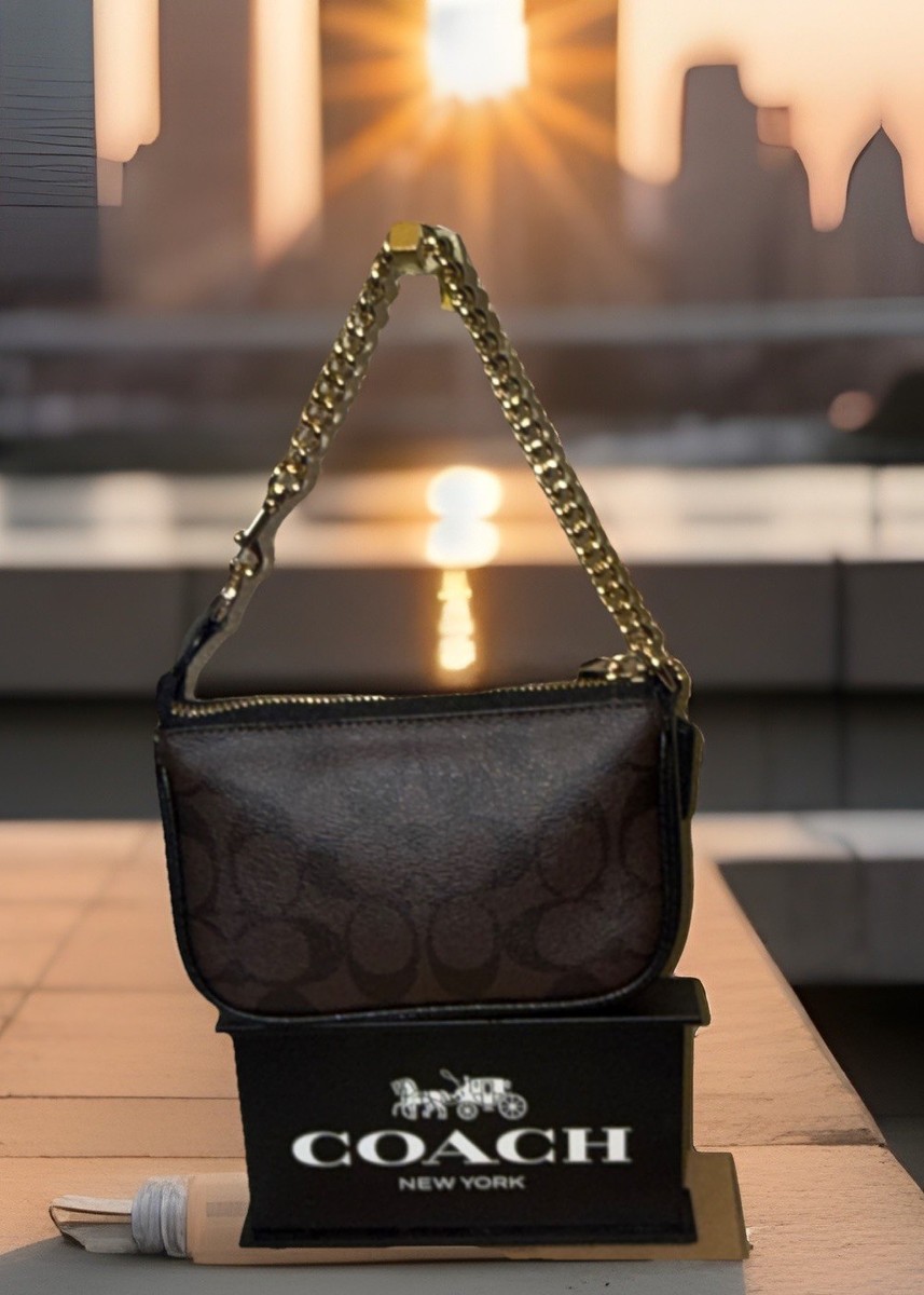 Coach Nolita 15 Signature Canvas Wristlet Mini Bag Brown Black