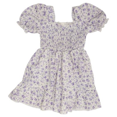 Shein, Kleid, Größe: 92, Weiß/Lila/Mehrfarbig, Polyester, Blumen, Mädchen #C8i