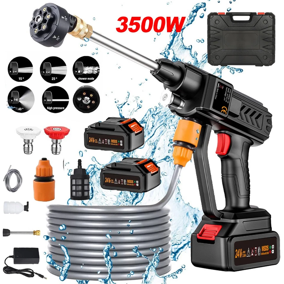 MARKENLOS 3500W Akku Hochdruckreiniger +2 Akku Auto Mobiler Druckreiniger Spritzpistole DE