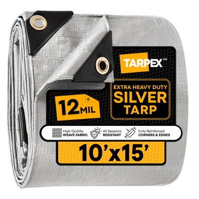 TARPEX - 12 Mil Silver Extra Heavy Duty Poly Tarp 10' x 15'