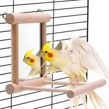 Bird Mirror Parakeet Mirror Perch Stand Wooden Swing Mirror Toy Cage Accessories