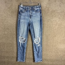 American Eagle Jeans Womens 4 Blue Mom Jean Distressed Ripped Knees Light Wash