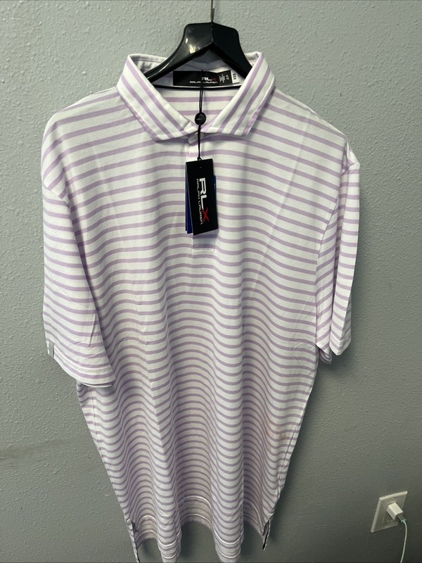RLX Golf Ralph Lauren Purple & White Stripe Short Sleeve Polo Shirt Men's NEW