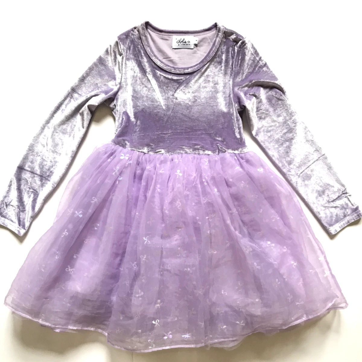 Lola + the Boys Ballerina Bow Dress Girls 8 Lavender Purple Crew Neck Tulle