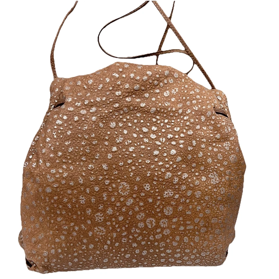 Vtg 80s Carlos Falchi Leather Silver Dapple Stingray Butterfly Drawstring Bag - Image 3 of 4