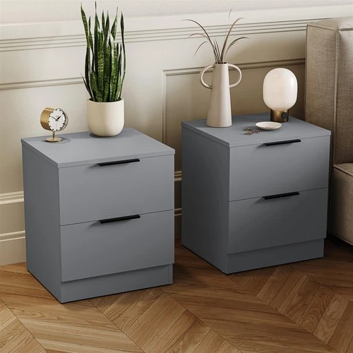 SALE Trega 2x Grey 2 Bedside Drawer Chest Bedroom Furniture