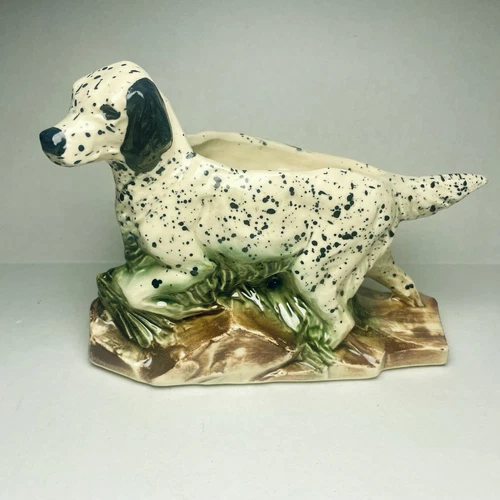 Vintage Rare 1950s McCoy Pottery English Setter dog planter Dalmatian 8”Wx5.5”H