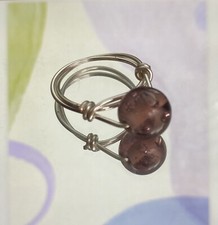 Beautiful Purple Wire Wrapped Handmade Silver Ring Size 6