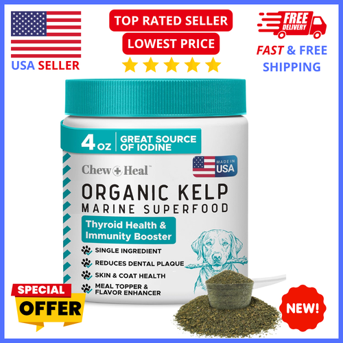 Iodine-Rich Kelp Powder for Dogs 4oz All-Natural Thyroid, Gum Health & Immunity