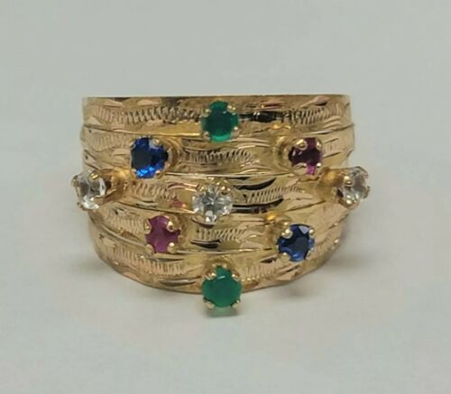 14 Karat Gelbgold Ring mit mehreren Edelsteinen, Größe 7 - Bild 2 von 3