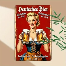 Vintage German Beer Maid Tin Metal Signs" Retro Bavarian Wall Art with Bl