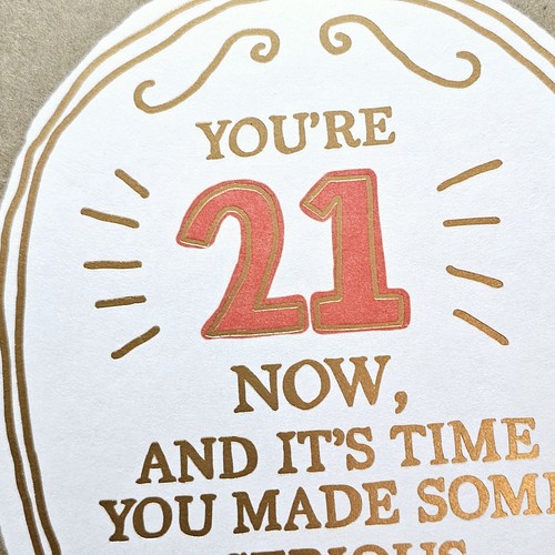 American Greetings Birthday Card 21st Twenty One Drinking Brown Gold Funny - Picture 4 of 14