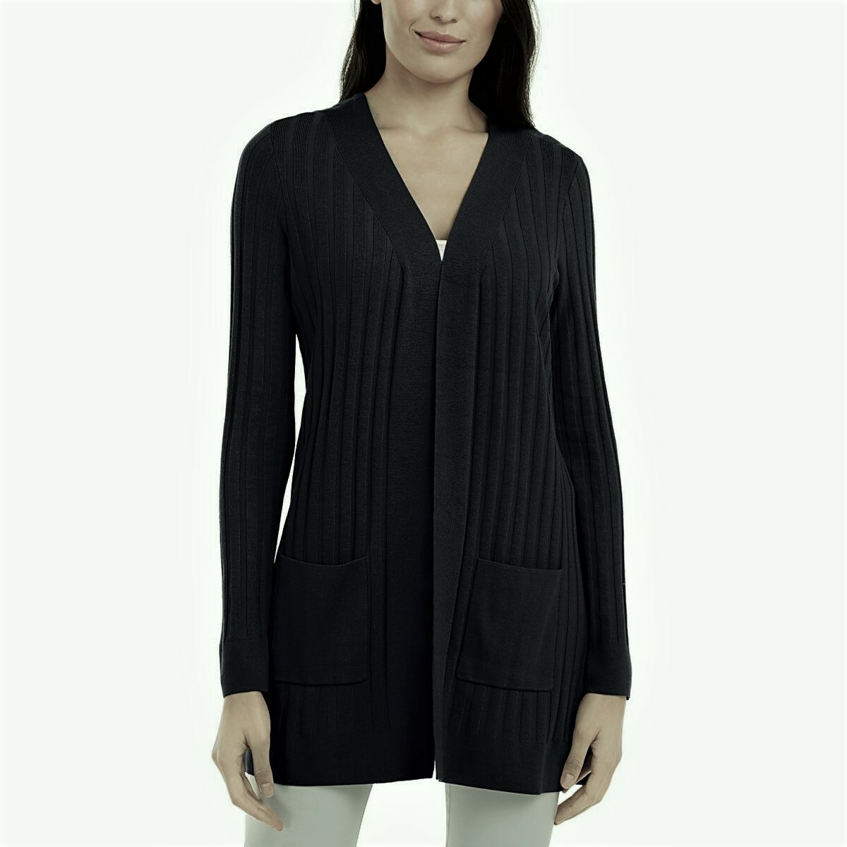 Alfani Women's Petite Ribbed Cardigan Black Size Petite