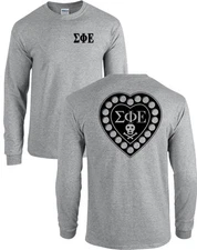 Sigma Phi Epsilon Fraternity Badge Long Sleeve SigEp Heart Shirt - MANY COLORS