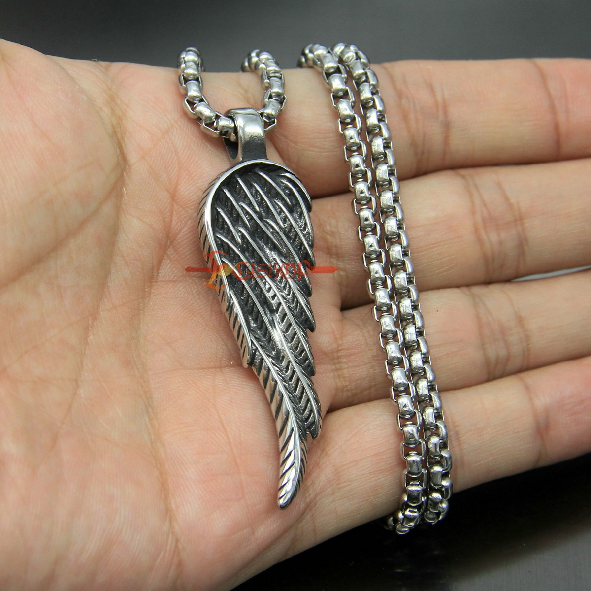 Men's Women's Retro 316L Stainless Steel Angel Feather Wing