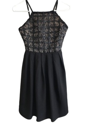 Missguided Skater Dress Size 2 US XS 9799 Black Faux Leather Lace Grid |  eBay
