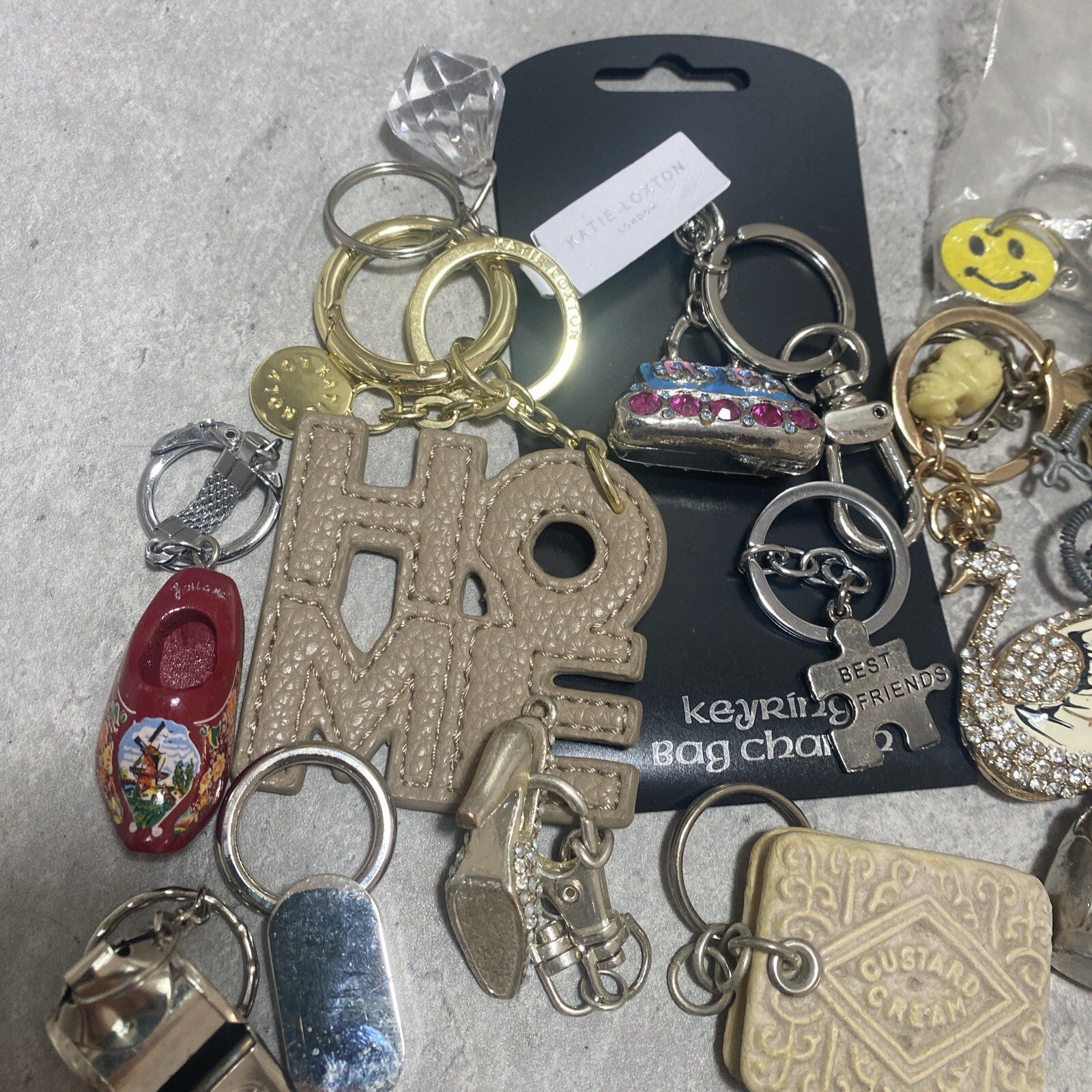 JOB LOT Keyrings Key Fobs Vintage & Modern Places Faces Animals Whistle