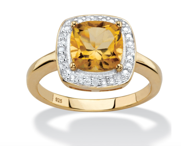 WOMENS 1.85 YELLOW CITRINE HALO RING 14K GP STERLING SILVER SIZE 6 7 8 9 10