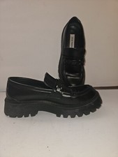 Steve Madden Sz 10 Chunky Loafers Black Chainlink Platform Lug Sole Y2K Heel