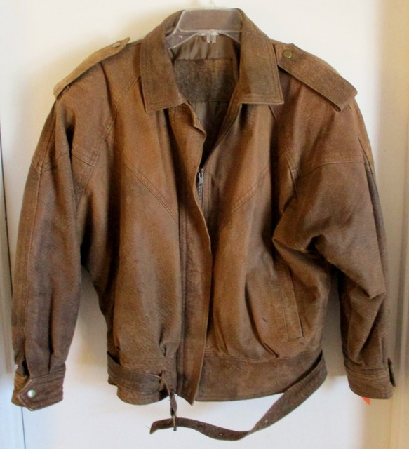 Vintage Nevada Brown Belted Men's Leather Bomber Coat Size M eBay