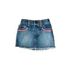 Old Navy Embroidered Distressed Frayed Denim Skirt Sz 18-24 MON EUC