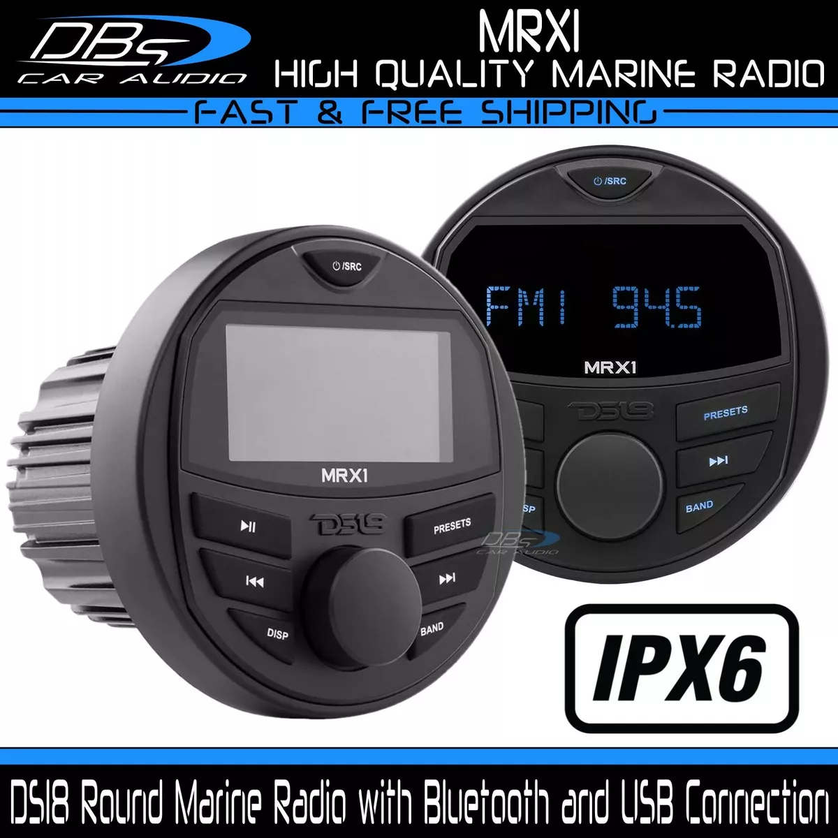 Round marine sale stereo with bluetooth