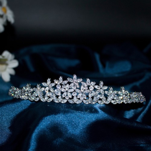 Juego De Tiara Nupcial Con Zirconias AAA Diseño De Amapola Bonito Baño De Rodio - Imagen 12 de 12