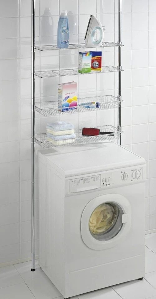 WENKO Scaffale telescopico Ellera - 2 aste di supporto estensibili, 2 ripiani, cestini portaoggetti - Immagine 2 di 4