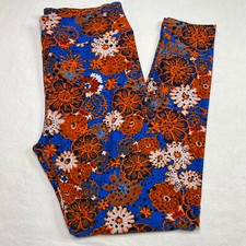 Lula Roe Womens Leggings Tall Curvy sz 12-18 Orange Blue Floral Lightweight NEW