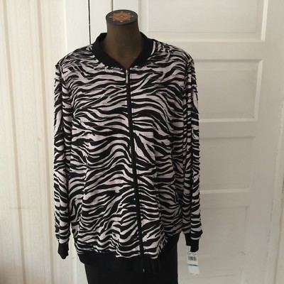 Alfred Dunner Women's Jacket Plus Size 22W Zebra Print Full Zip Layered Pockets