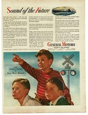 1944 GM General Motors young boys at railroad crossing WWII Vintage Print Ad